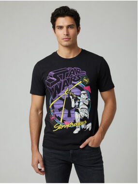 DISNEY STAR WARS T-Shirt Mens Stormtrooper Black
80s Retro Neon Graphic sz S
